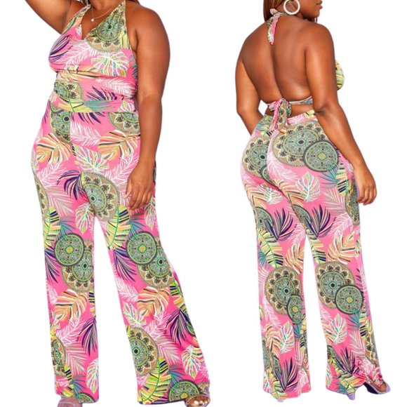 ASOPH Pants - ASOPH Boho Floral Print Jumpsuit 1X